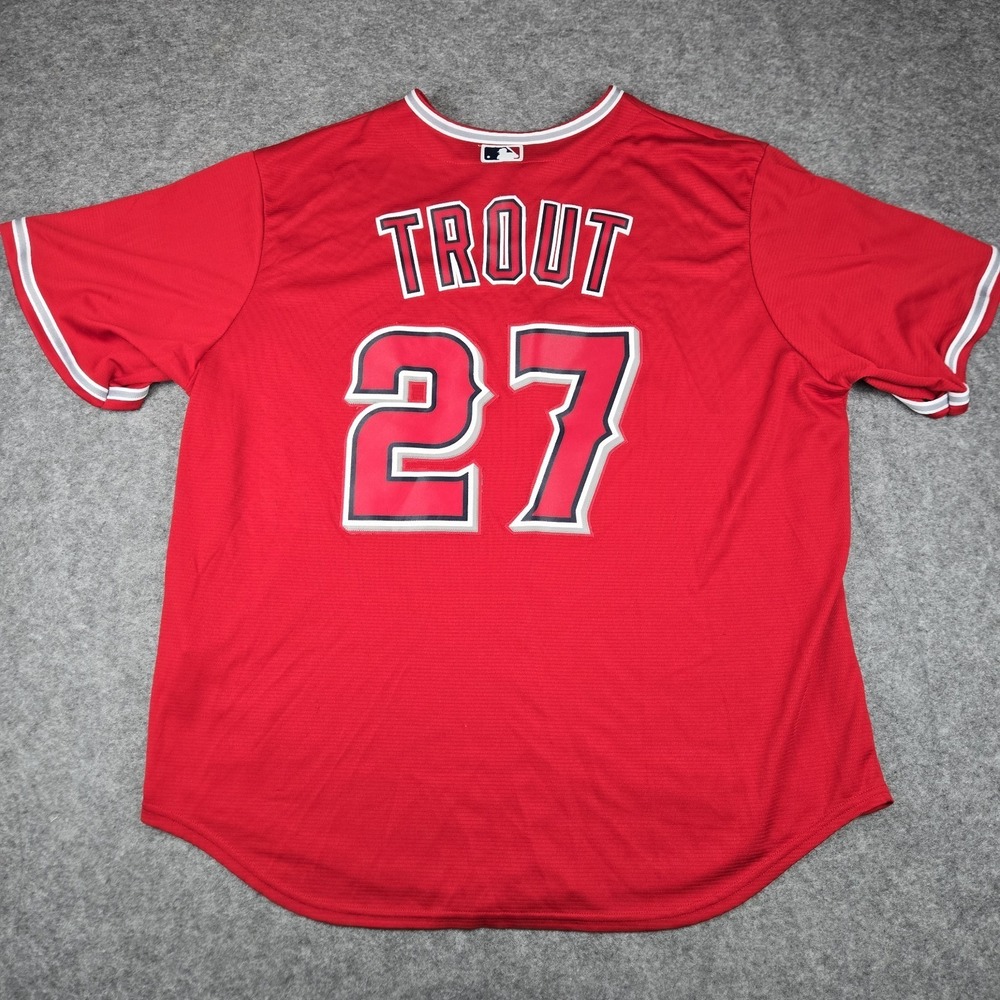 Anaheim Angels Mike Trout #27 Majestic Adult Large Jersey Cool Base Red XXL - Picture 9 of 11